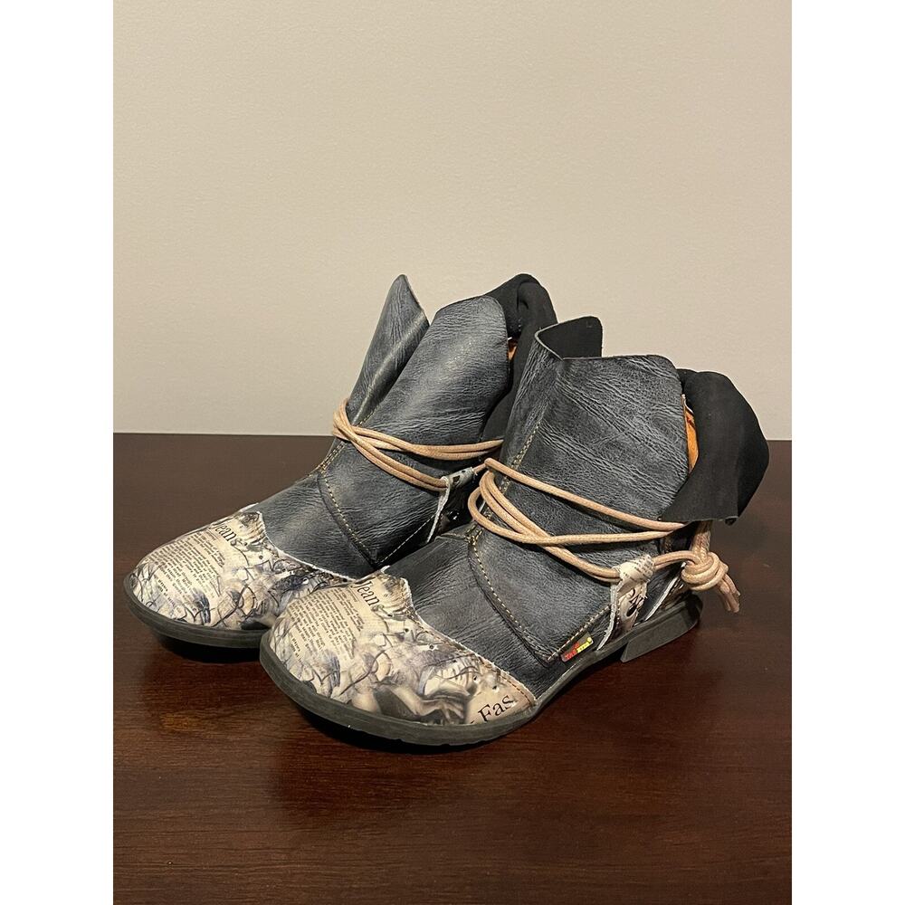 TMA EYES Women's Tie-Accent Leather Lazy Wear Slip-on Ankle Boots Size 38/8 NWOB